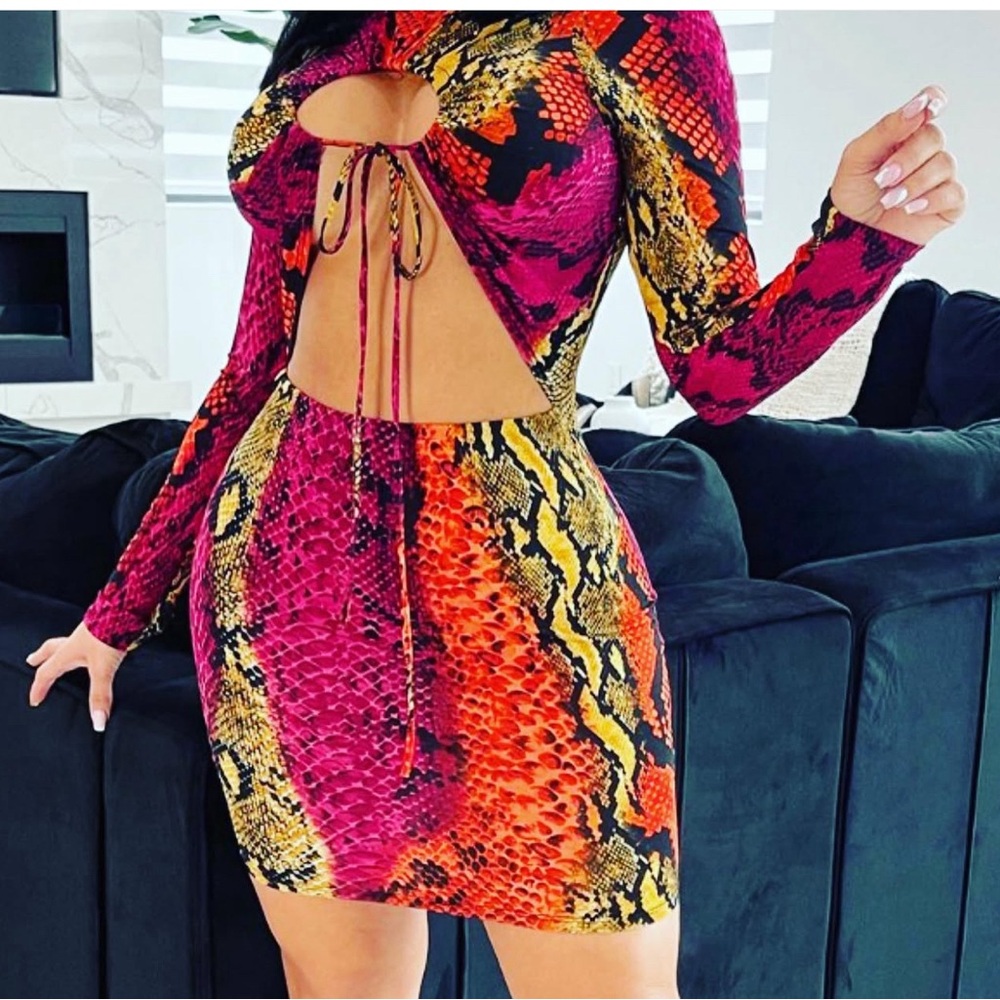 Vibrant Snake Print Cutout Dress